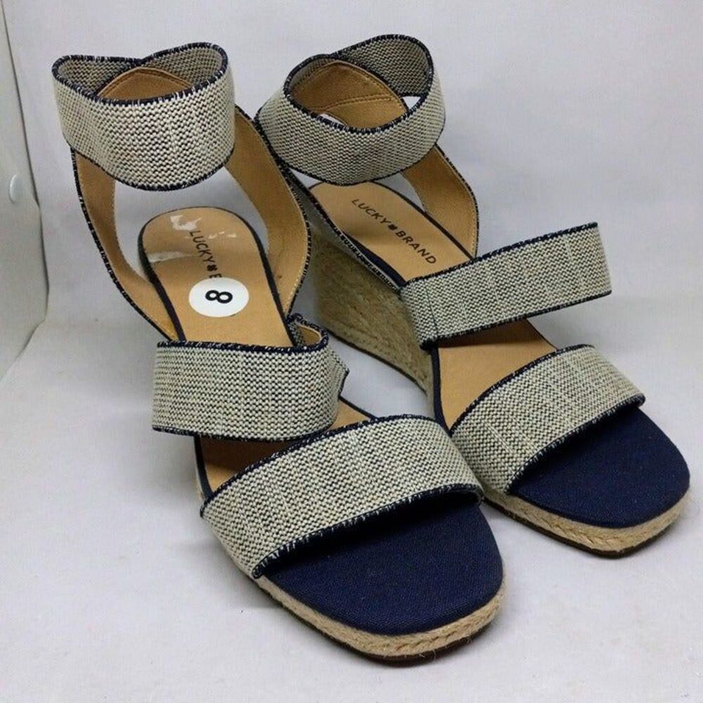 Lucky Brand Mindara Size 8 Woven Espadrille Wedge-Elastic Ankle Band-Jute-NWOT - Picture 2 of 9